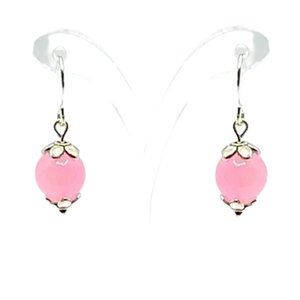 Light Pink 10 mm Marble with Silver Floral Accent - Short Drop Earrings